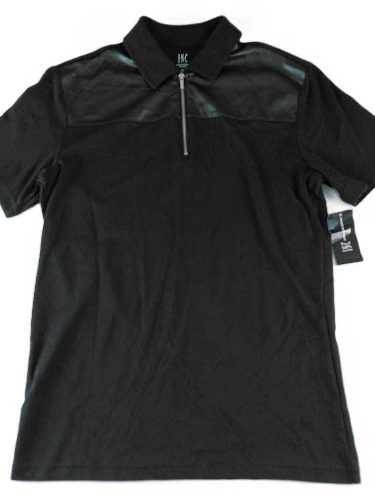Inc International Concepts Quarter Zip Polo Shirt Women's Xs Black Faux Leather